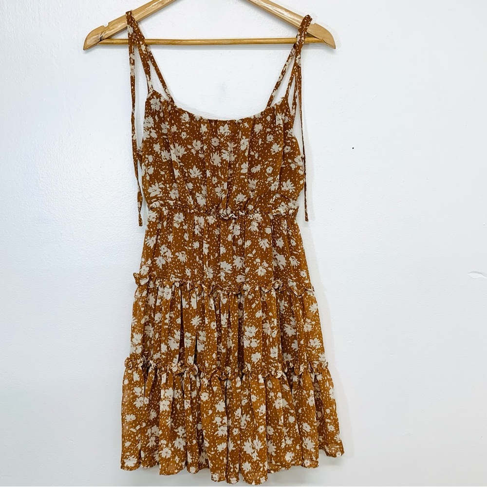 Blu Pepper Babydoll Dress Small  Mini Tiered Brown Floral Y2K  Lined Fairy Event